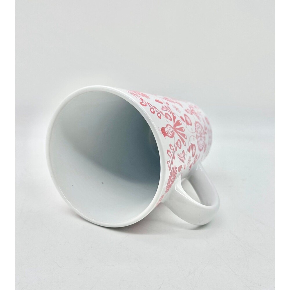 World Market Coral Pink Floral Birds & Pears Coffee Latte Mug Cup - Picture 4 of 7